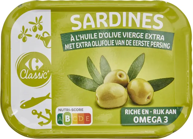 Boîte de sardines à l'huile d'olive vierge extra Carrefour Classic